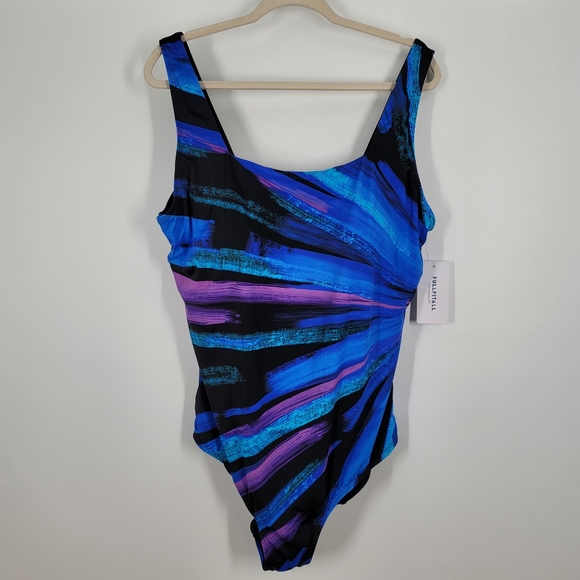 FullFitAll Blue Starburst Xtra Life Shock Square Neck One Piece Swimsuit Sz 24 - Picture 14 of 15
